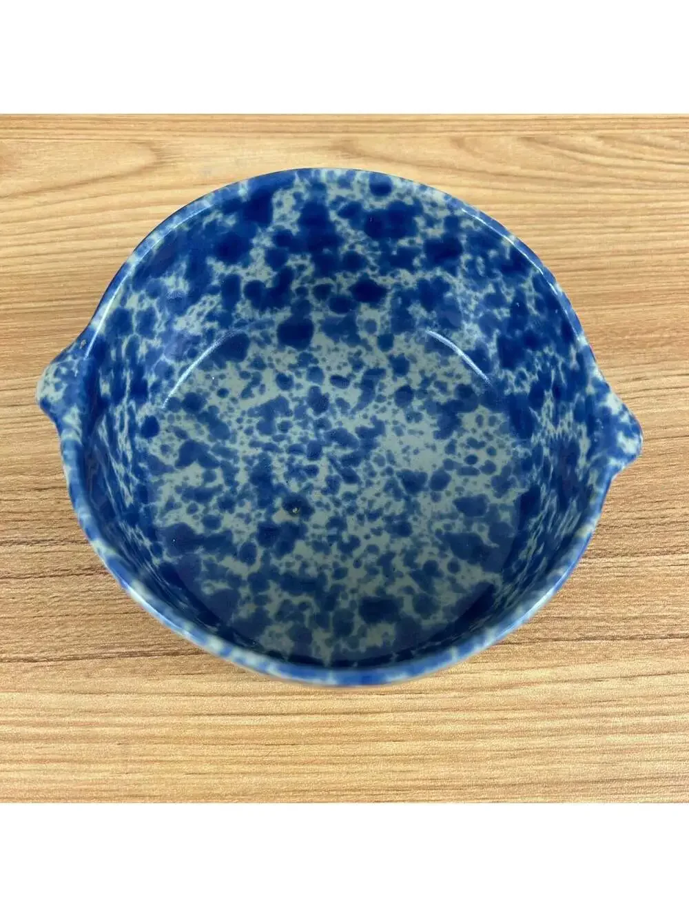 Bennington Pottery Vermont Mid Century Blue Sponge Glaze Handled Soup Bowl